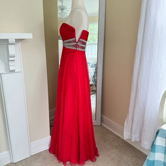 Tiffany Design Red Chiffon Beaded Sweetheart Strapless Dress Gown SZ 2 NWT READ - Picture 3 of 13